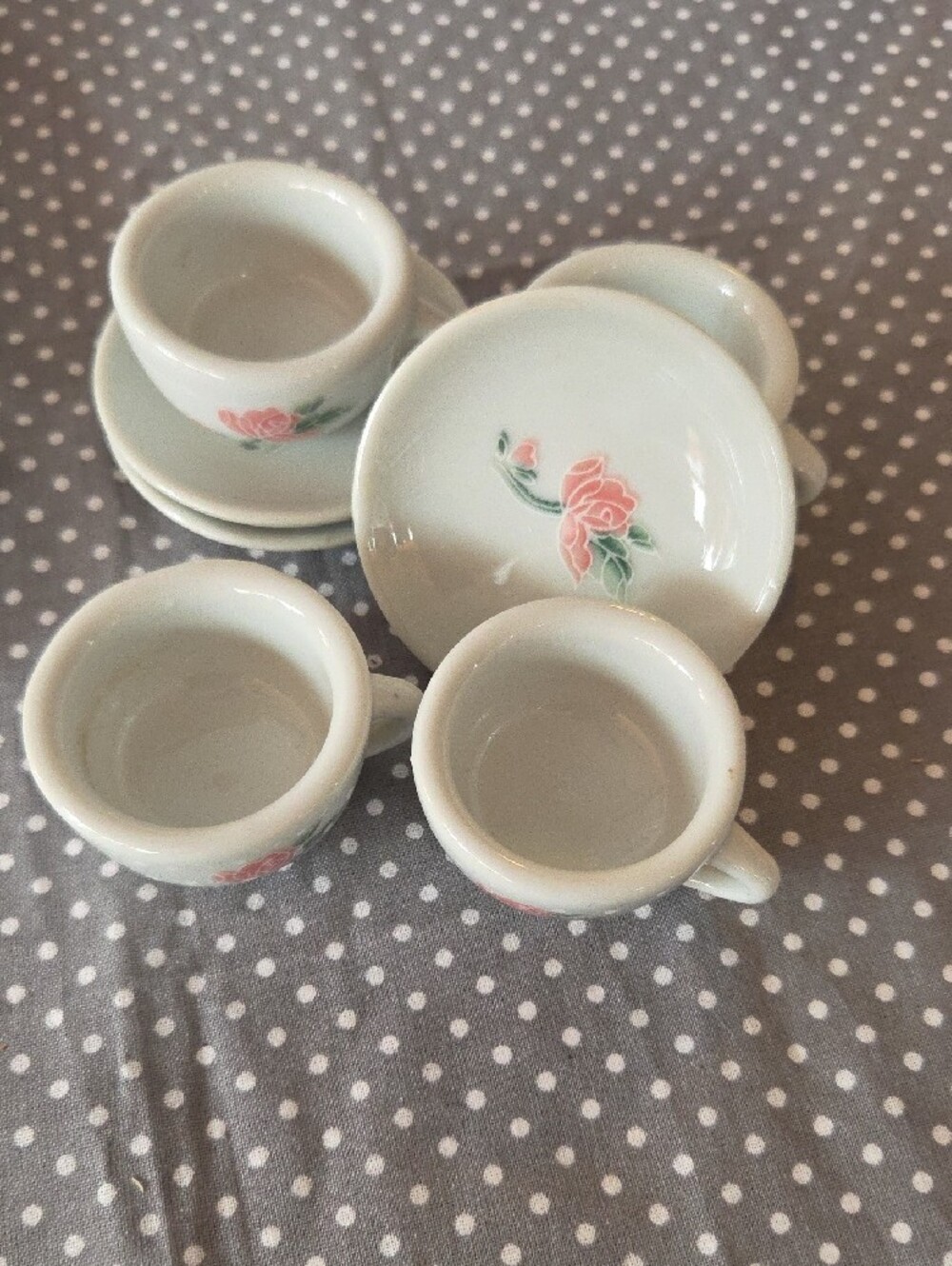 Porcelain Mini Tea Set with Pink Rose Pattern - Picture 9 of 16